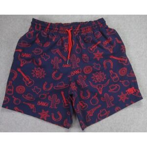 Tyler's Swim‎ Trunks Mens M Red Blue Wild West Elastic Waist Drawstring Shorts